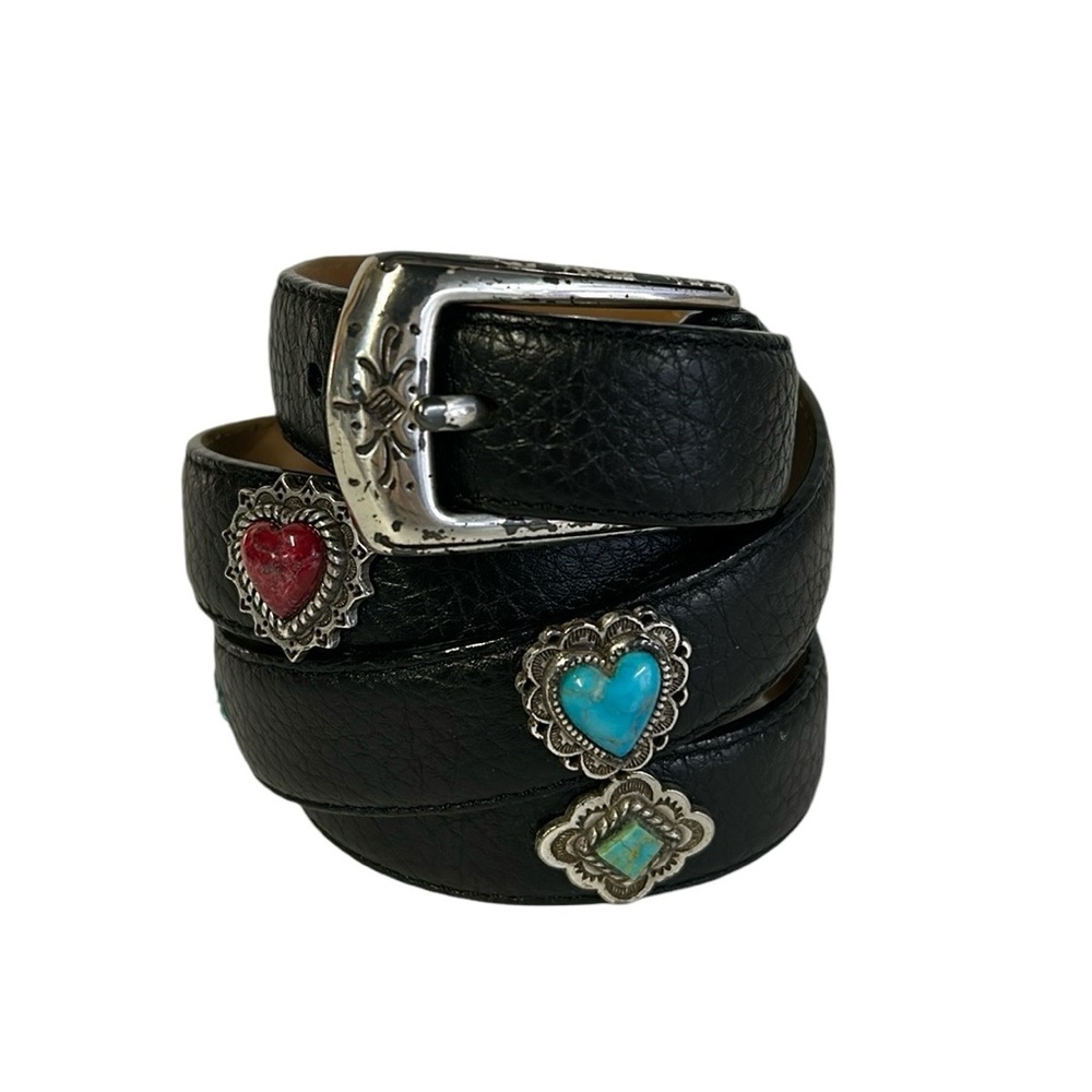 Brighton Black Leather Belt with Silver and Turquoise Accents
